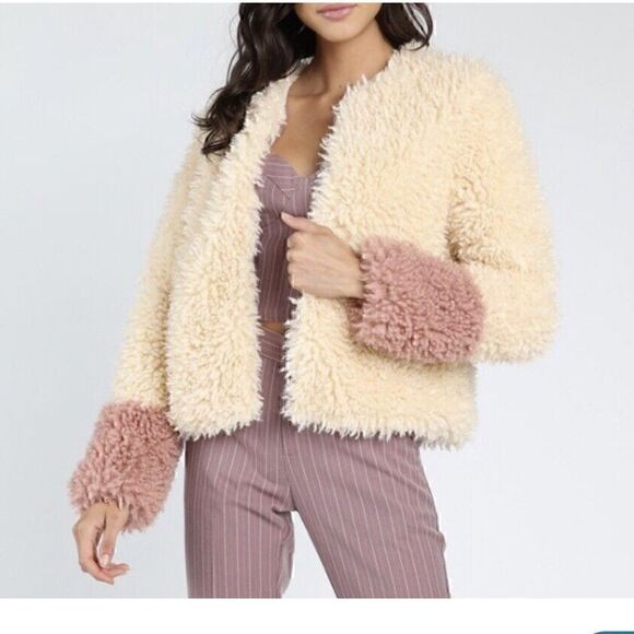 NWT- Honey Punch Pink Cream Teddy Bear Bomber Jacket - Picture 2 of 15